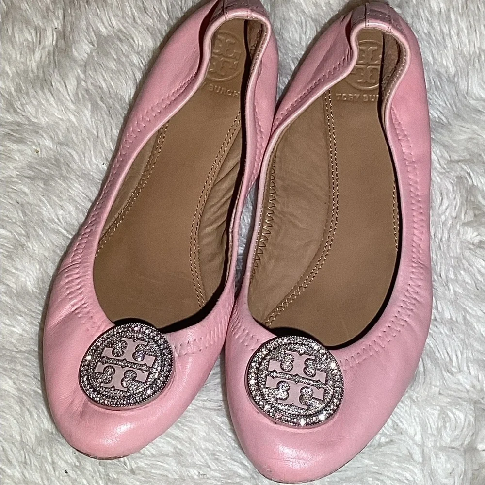 Tory Burch womens  pink Rhinestone Logo Flats size 6.5